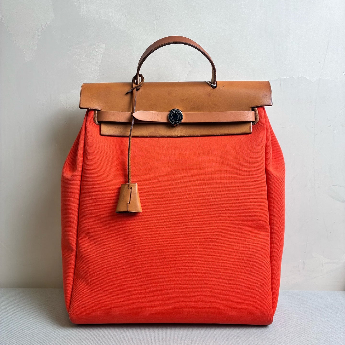 Hermes Herbag Backpack Handbag 95% New Size 30*36 Orange Canvas Frame G