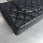 Chanel CF Medium Black and Gold Litchi Leather Chain Bag 23 Opening No Card, Structured Shape