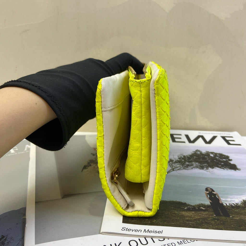 Celine Snake Skin Yellow Clutch Wallet, 99% New, Size: 24×12, Fluorescent Yellow, Snake Skin