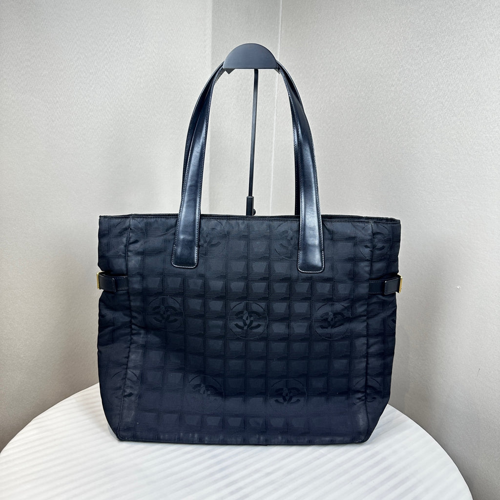 Chanel New Travel Line Ice Grid Black Nylon Shoulder Tote Bag