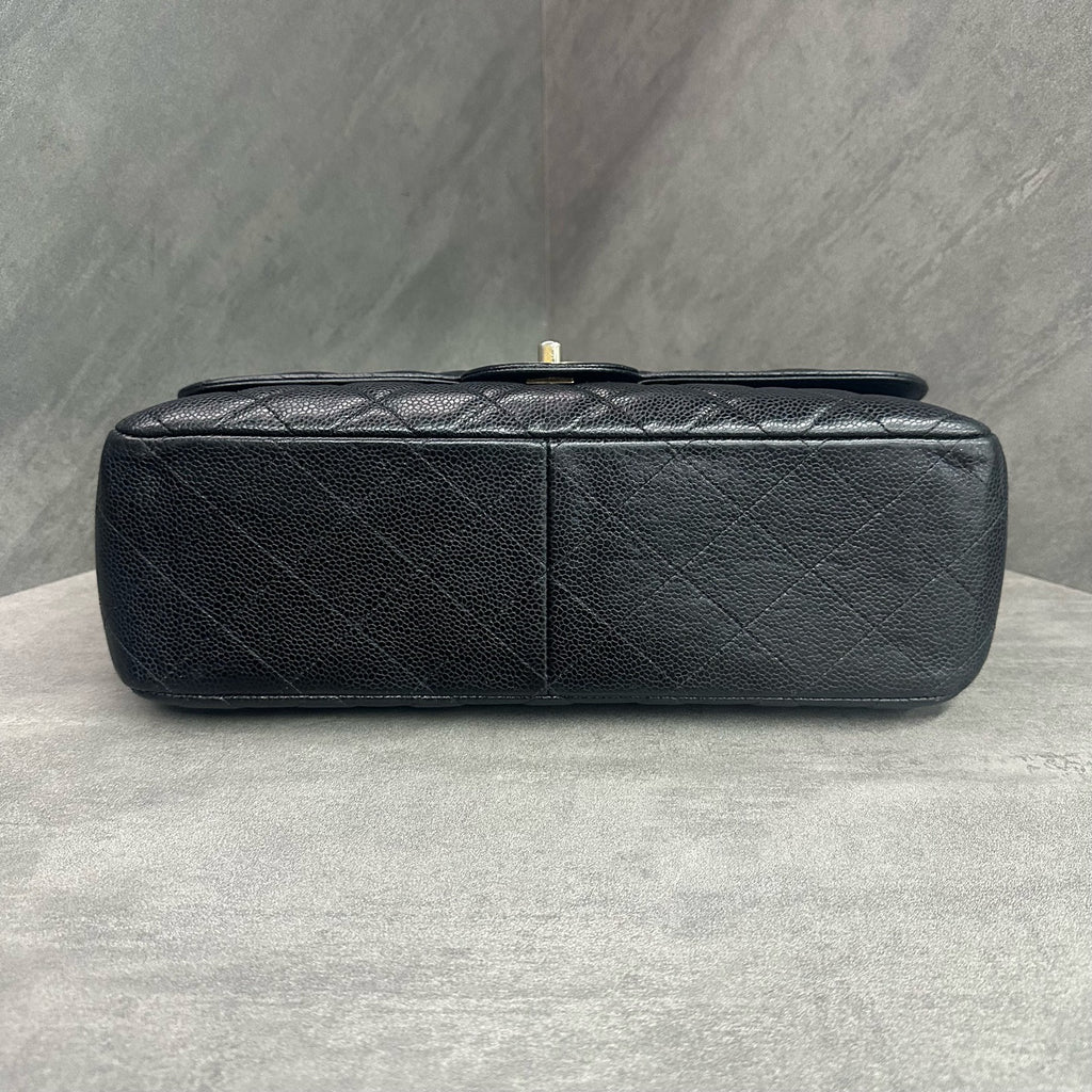 Chanel CF Jumbo Black and Gold Caviar Chain Bag 16 Open