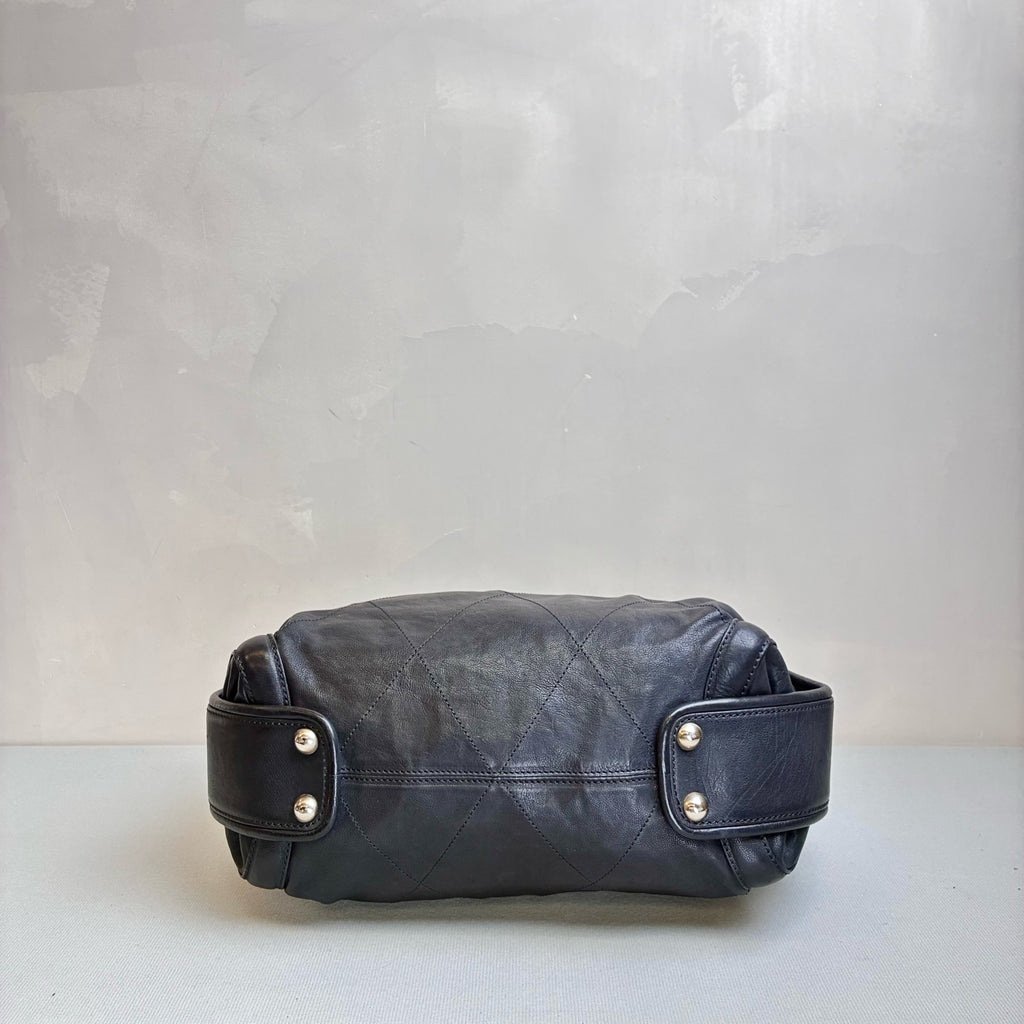 Chanel Black and Silver Bubble Check Bowling Boston Shoulder Bag 98% New Condition Size 36*20 cm