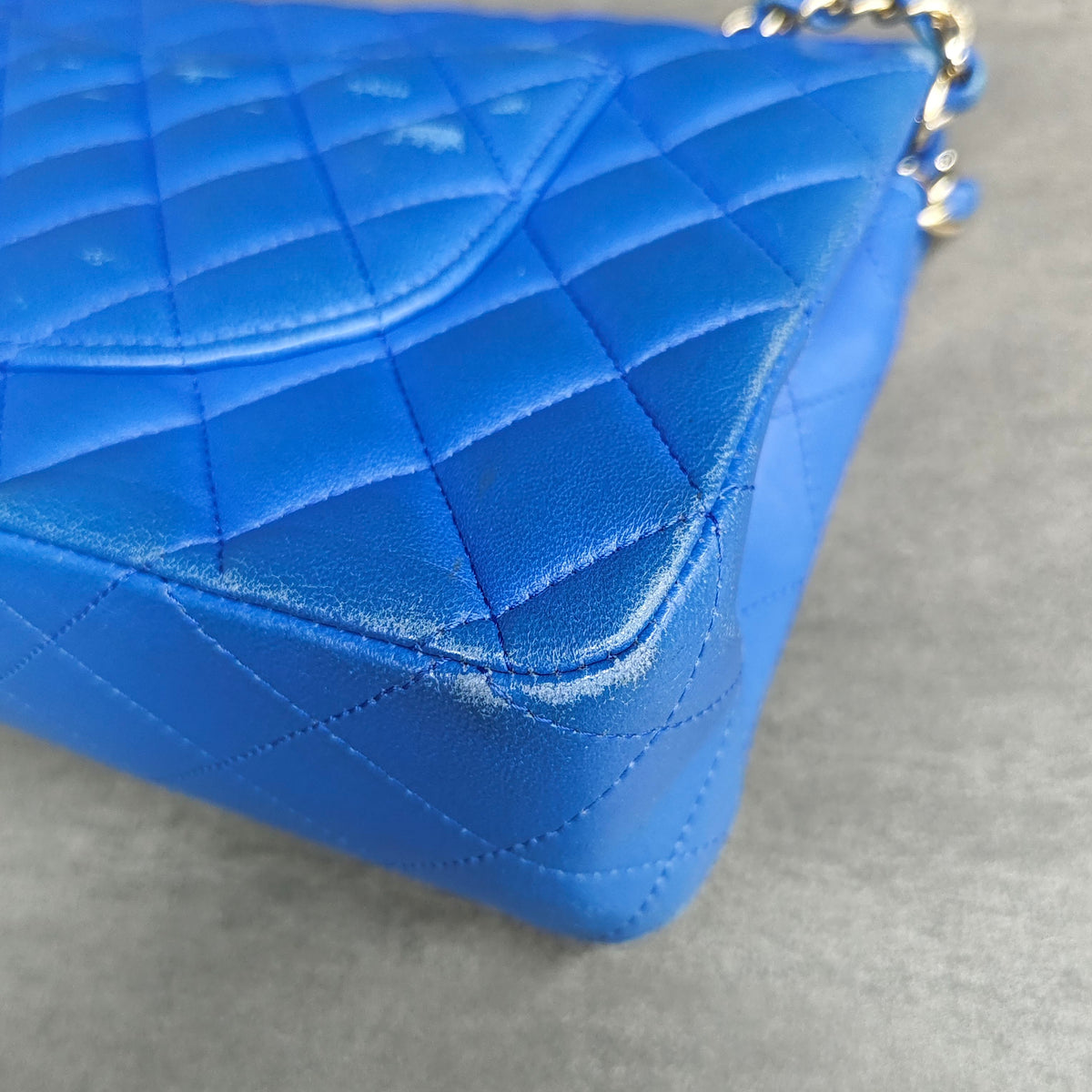 Chanel Medium Blue Gold Lambskin Chain Bag 21 Opening with Card