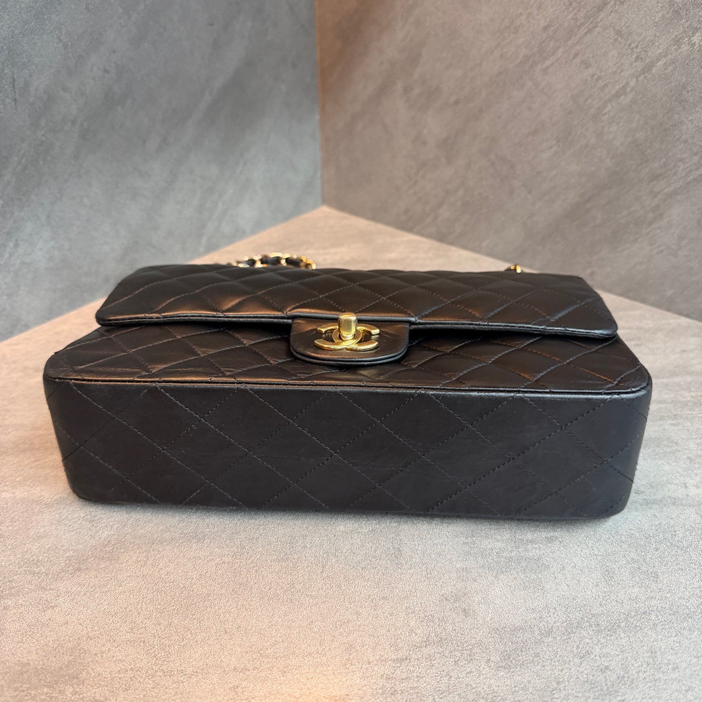 Chanel Classic Flap Medium, Black Lambskin with Gold Hardware, Structured Silhouette, Clean Interior, 14-series with Authenticity Card