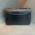 Chanel CF jumbo large black gold buckle crocodile leather bag, structured shape, clean interior, no wear on the corners, 19 series.