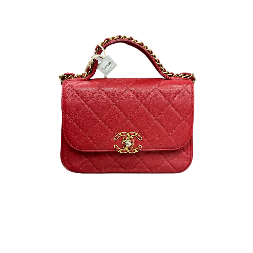 Chanel 19 Bag Red with Gold Hardware Lambskin Messenger Handbag Crossbody Bag 28 Opening with Card and Receipt