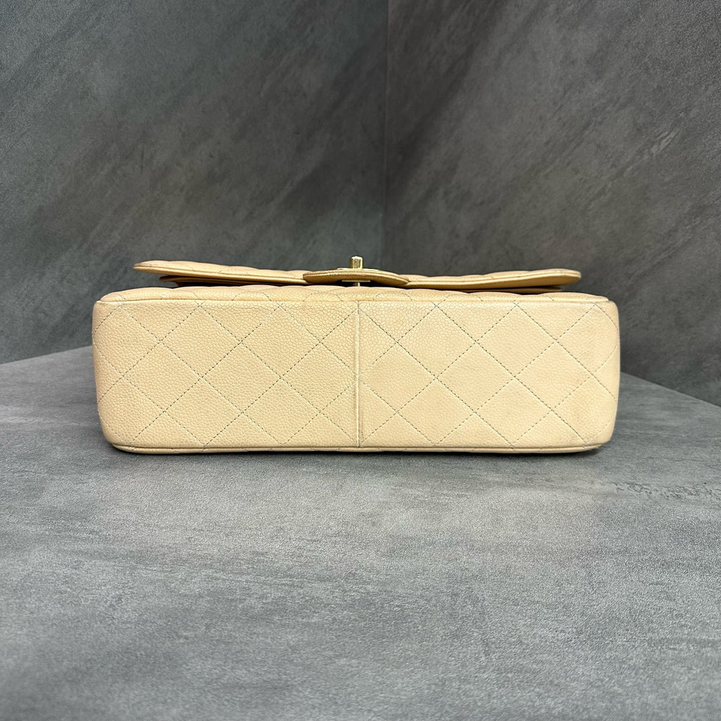 Chanel cf jumbo Large beige gold lychee cowhide 14 open bag type three-dimensional inside clean