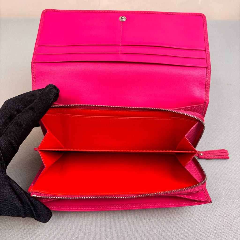 Loewe Pink Long Wallet Calfskin 98% New Size 19.5*9.5
