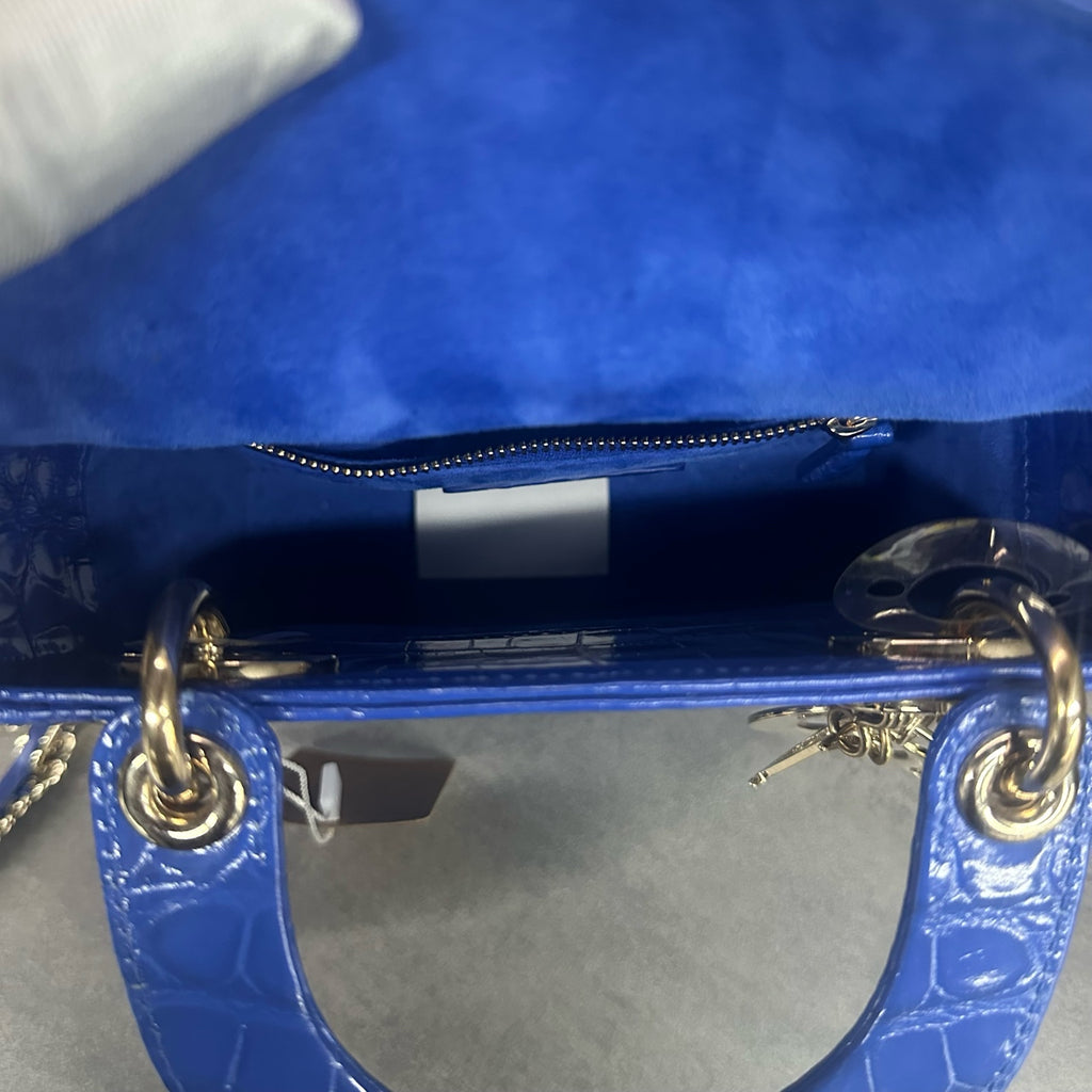 Dior Lady Dior crocodile 3-grid blue silver clasp 2021 99% new