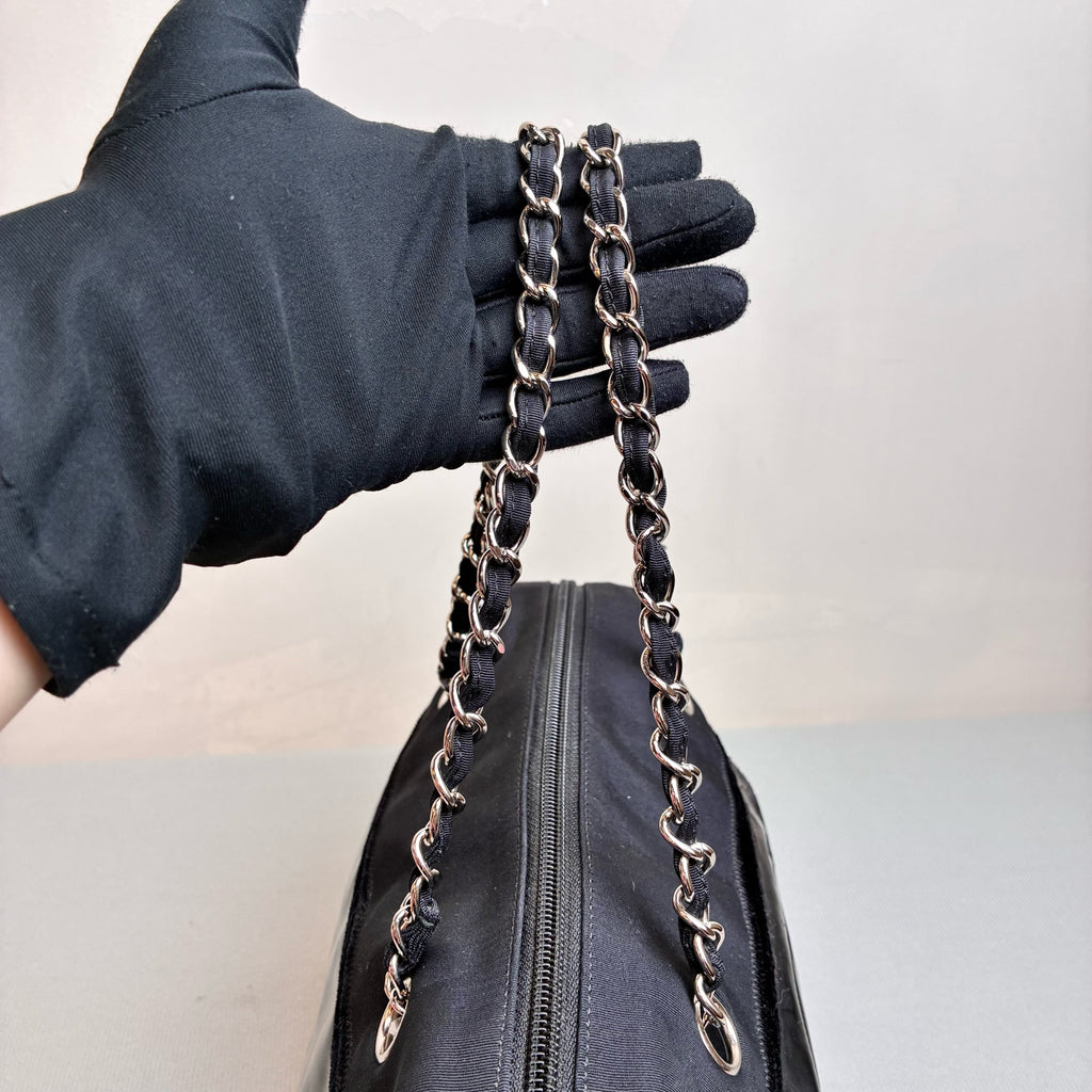 Chanel 13 Opening Tote Canvas with Leather Black and Silver Size 24*16