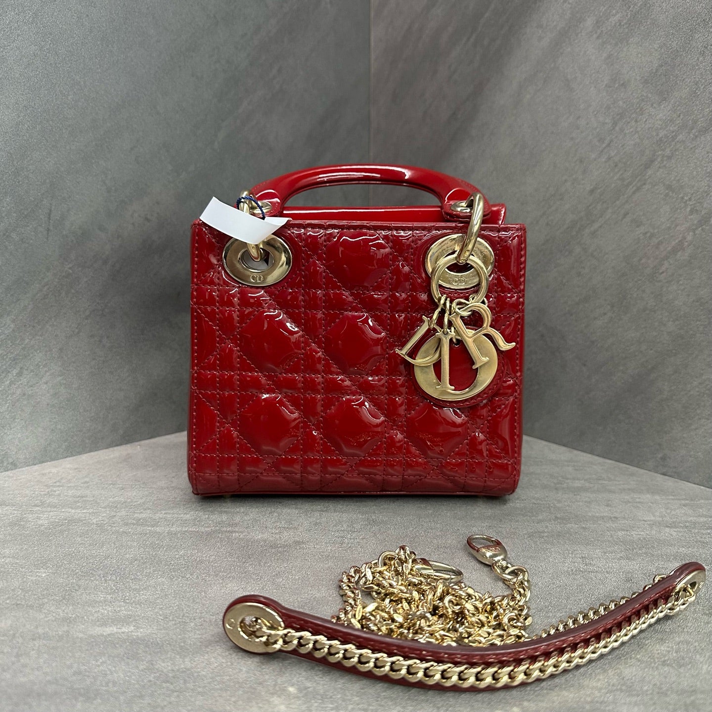 Dior Lady Dior Small 3-grid Red Gold Patent Leather Lady Dior Bag, 2020 serial code