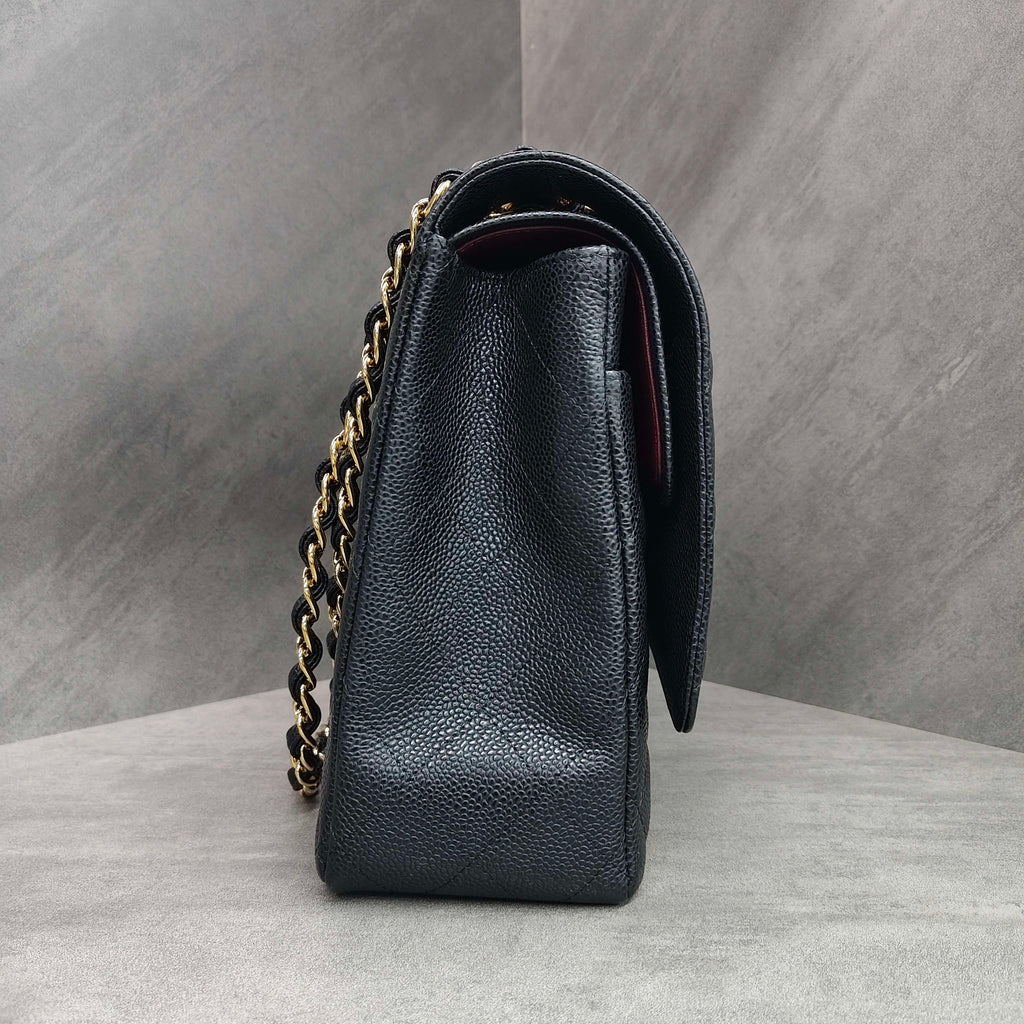 Chanel CF Maxi Black and Gold Litchi Leather 19 Opening with Card and Complete Set