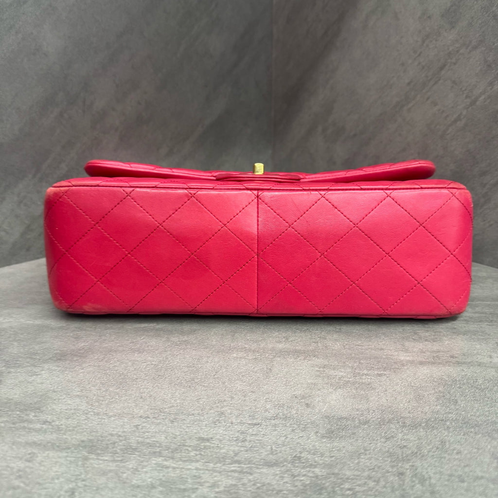 Chanel pink gold-tone lambskin jumbo, 21 series, in stock at a great price
