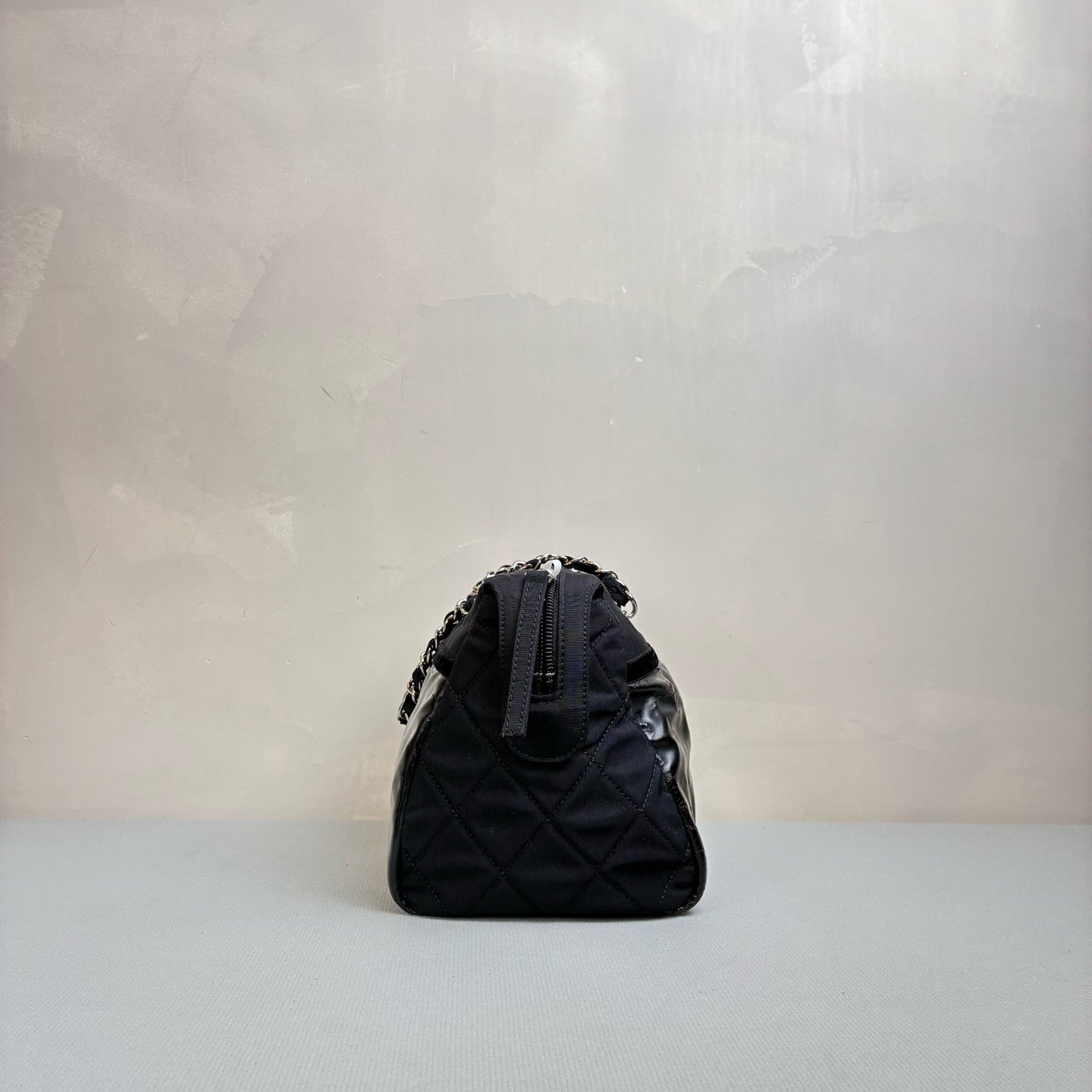 Chanel 13 Opening Tote Canvas with Leather Black and Silver Size 24*16