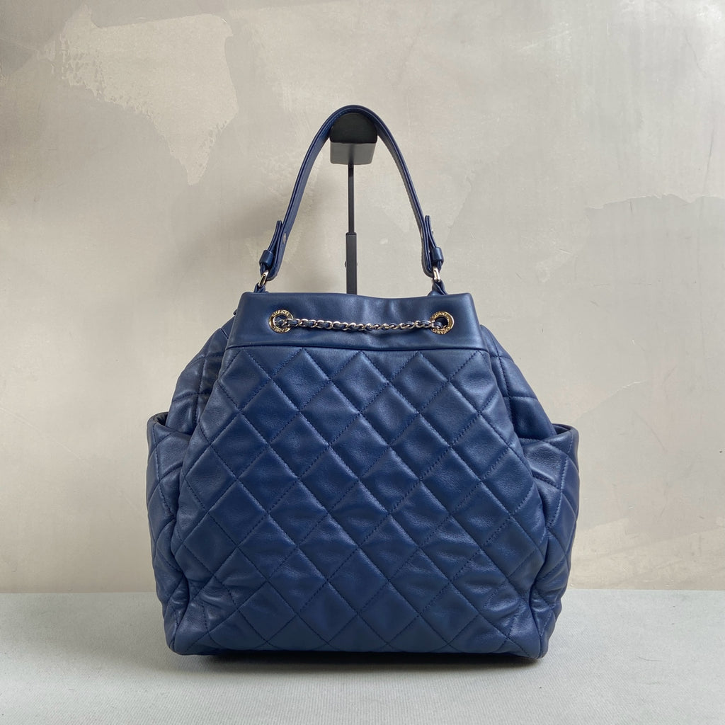 Chanel 97 New 23 Opening Deep Blue Quilted Bucket Bag 2 Ways Size 26.5*27