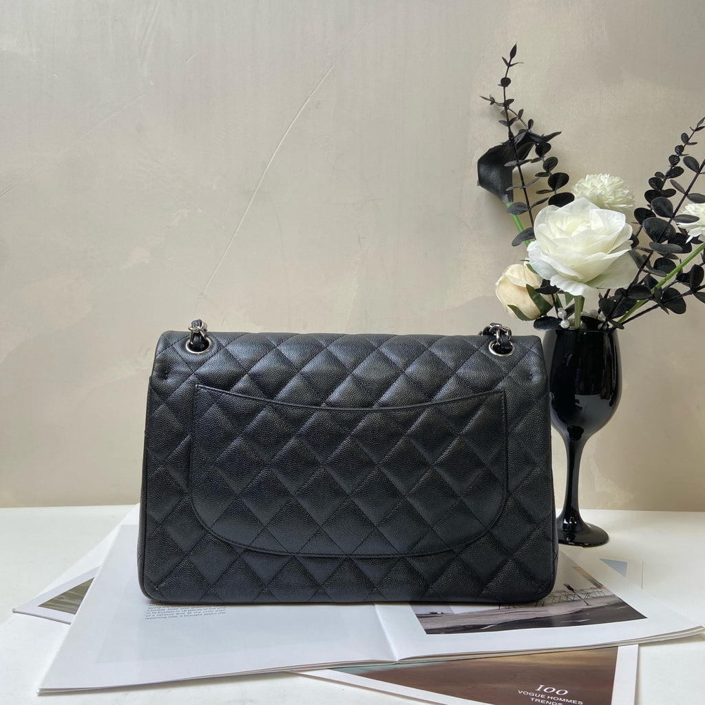 CHANEL 24K Black Silver Iridescent CF Chain Bag CF JUMBO Shoulder Bag 99% New Length of Bottom 30cm