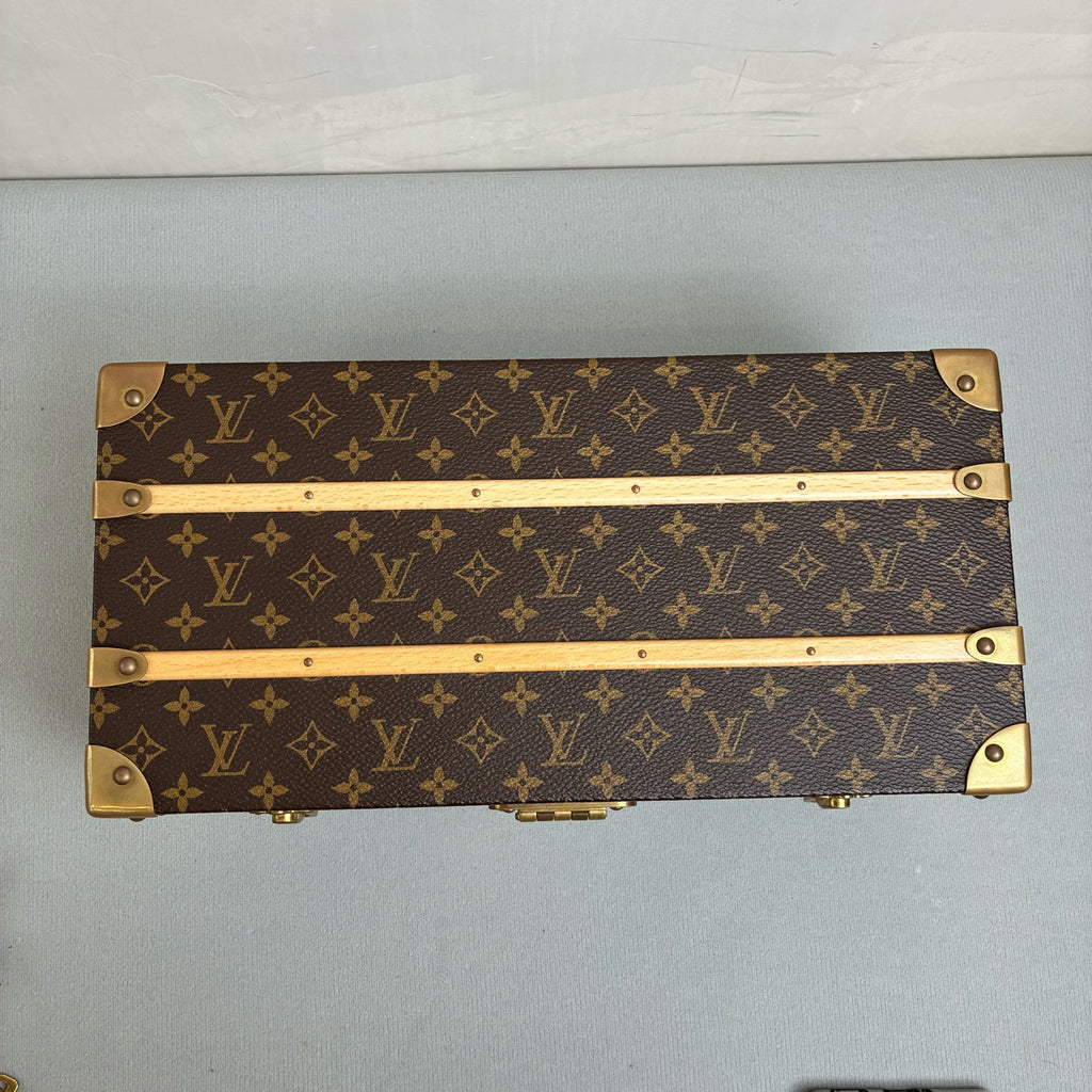 LV Louis Vuitton 99% New 2020 Brown Monogram Hard Case Decorative Box with Full Monogram Print and Wooden Bottom. Suitable for storage, display, and collection. Exquisite craftsmanship in details.