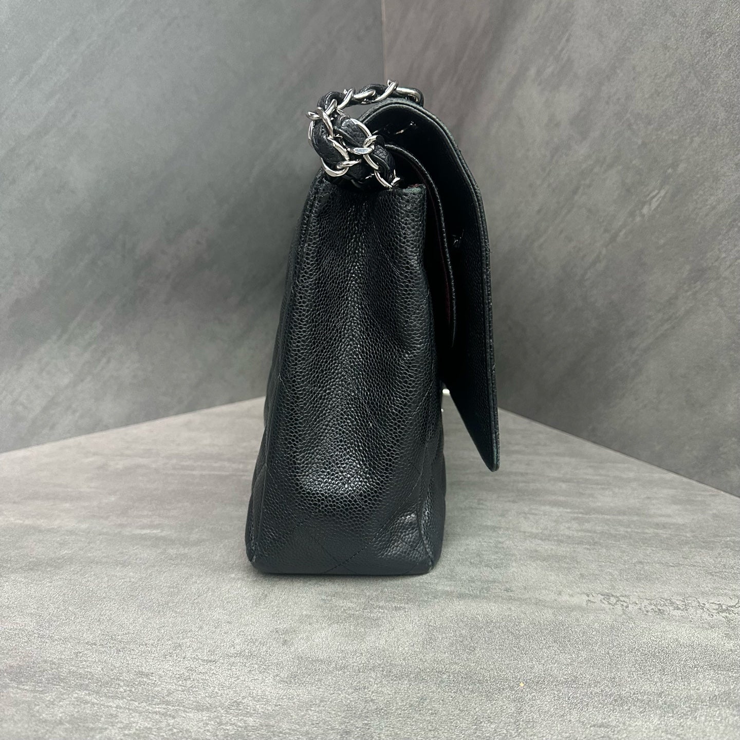 Chanel CF Maxi Black Silver Lambskin Chain Bag 17 Open Bag Shape with Structure, Clean Interior