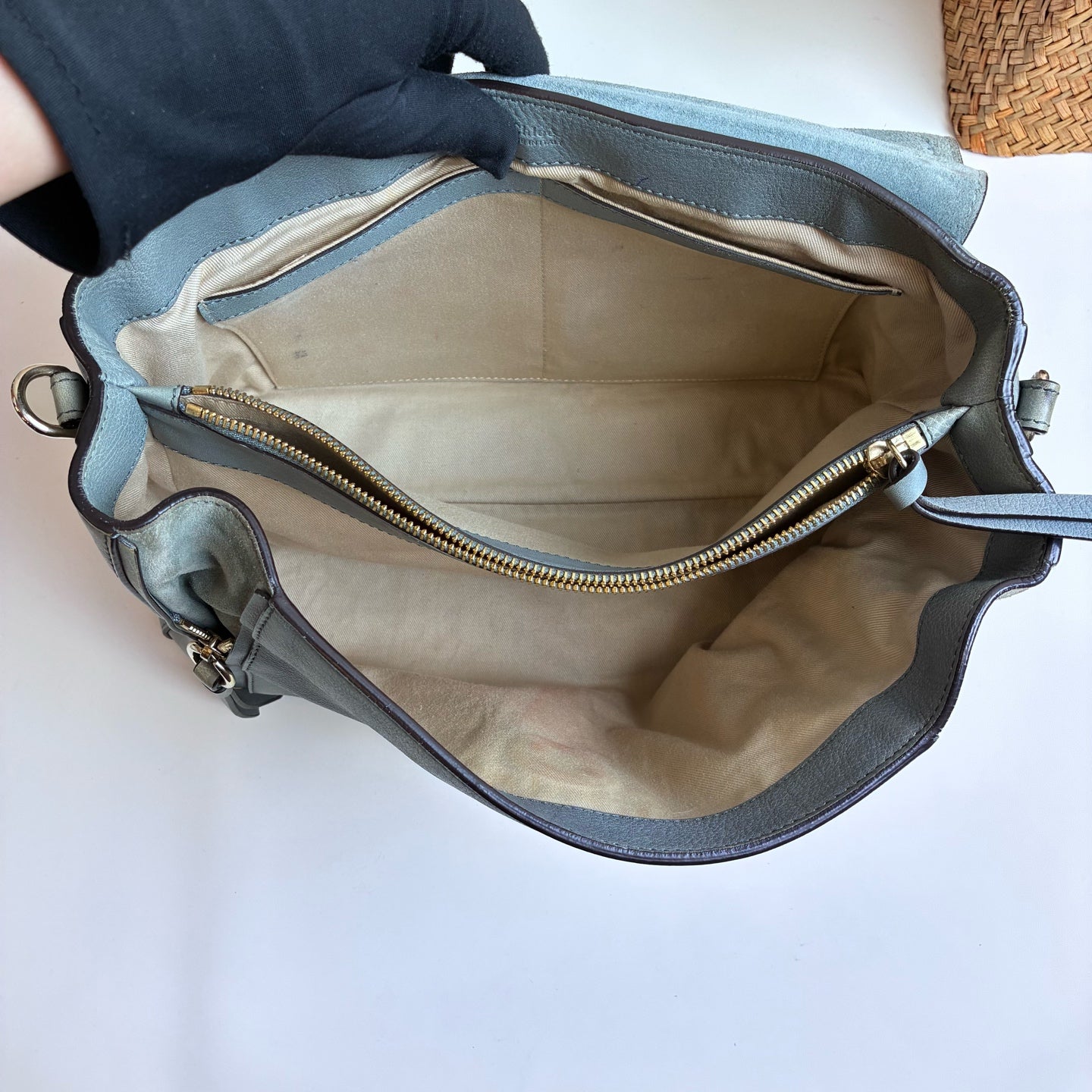 Chloe Faye Calfskin and Suede Mint Green Shoulder Crossbody Bag 98% New Size: 33X20X13 Accessories: Detachable Shoulder Strap
