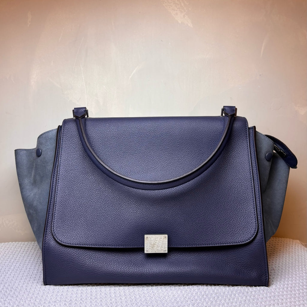 Celine Trapeze Swing Bag (98 New) Navy Blue Leather Mixed Suede Size 34*29