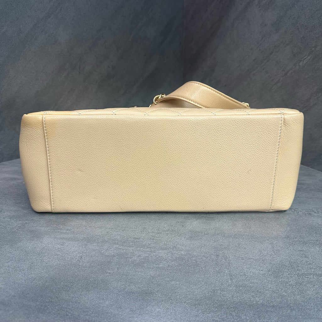 Chanel GST Milk Tea Color Gold Hardware Litchi Leather Tote Bag 19 with Card
