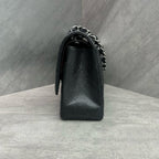 Chanel CF Jumbo Black and Silver Caviar Chain Bag, Chip Version, Structured Shape, Clean Interior.