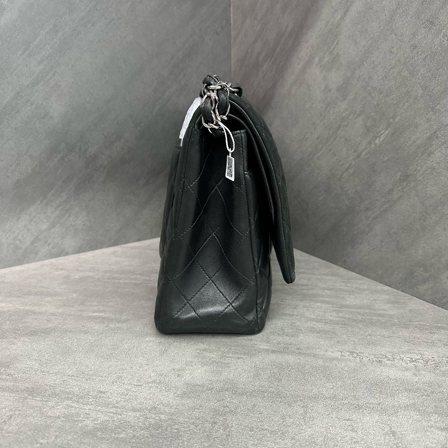 Chanel CF Maxi Black Silver-Tone Lambskin Chain Bag, 15 Series, Structured Silhouette, Clean Interior