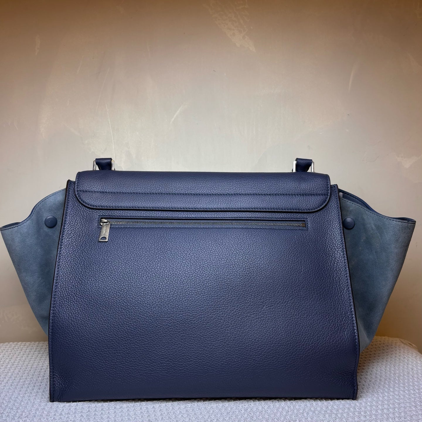Celine Trapeze Swing Bag (98 New) Navy Blue Leather Mixed Suede Size 34*29