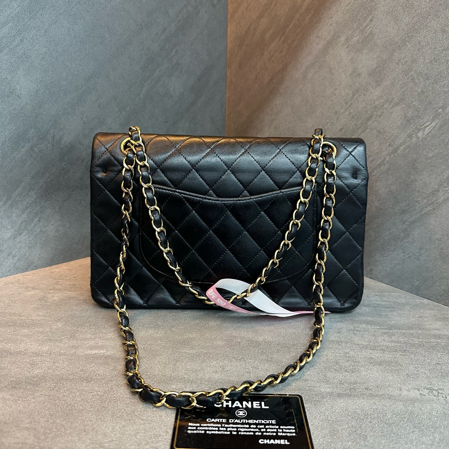 Chanel Classic Flap Medium, Black Lambskin with Gold Hardware, Structured Shape, Clean Interior, 15 Series with Authenticity Card