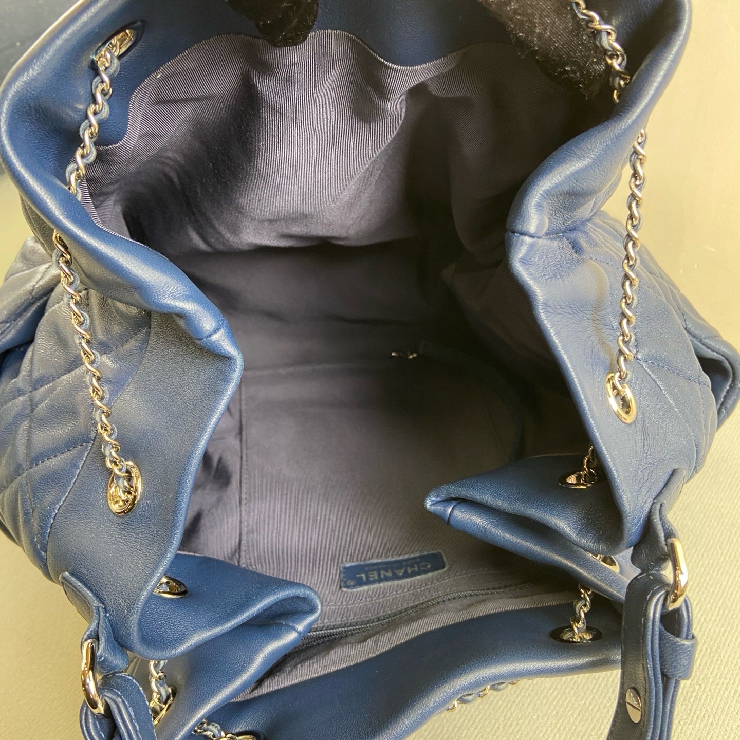Chanel 97 New 23 Opening Deep Blue Quilted Bucket Bag 2 Ways Size 26.5*27