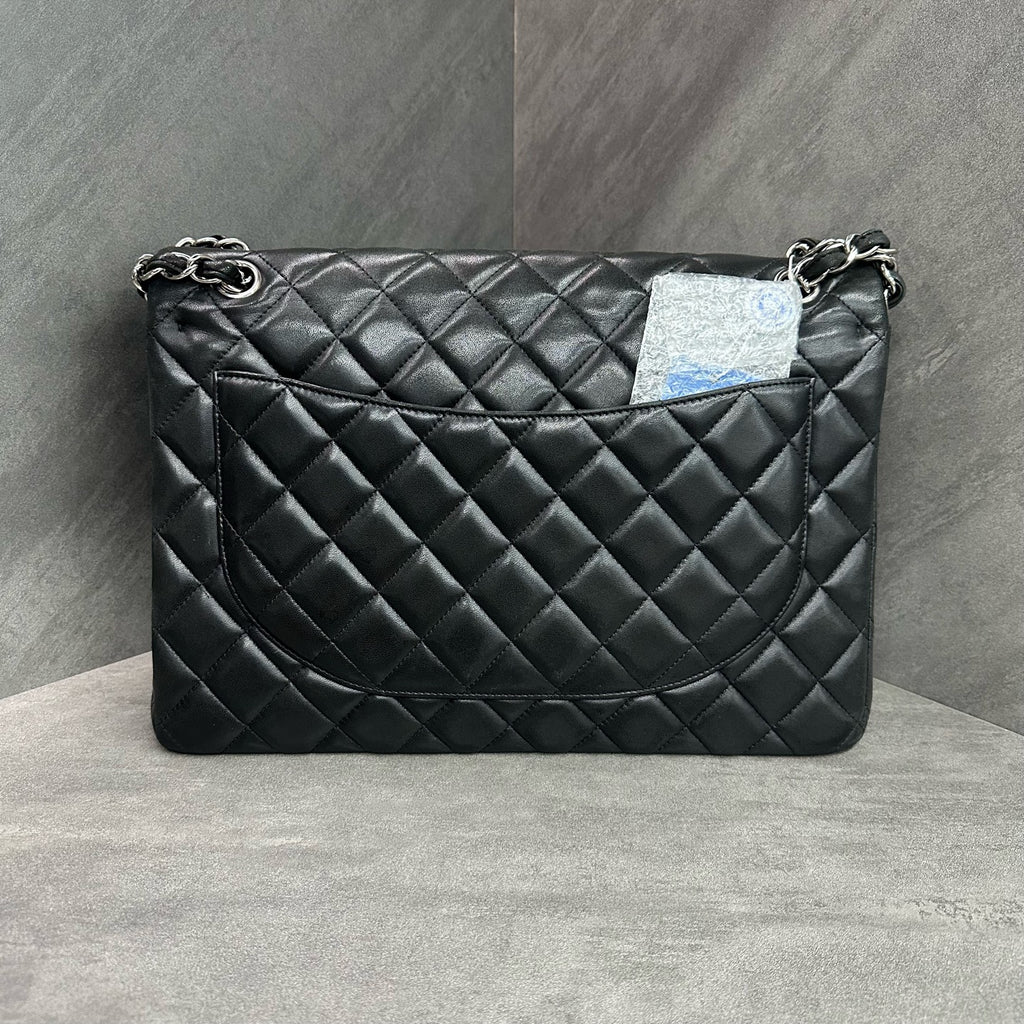 Chanel CF Maxi Black Silver-Tone Lambskin Chain Bag, 15 Series, Structured Silhouette, Clean Interior
