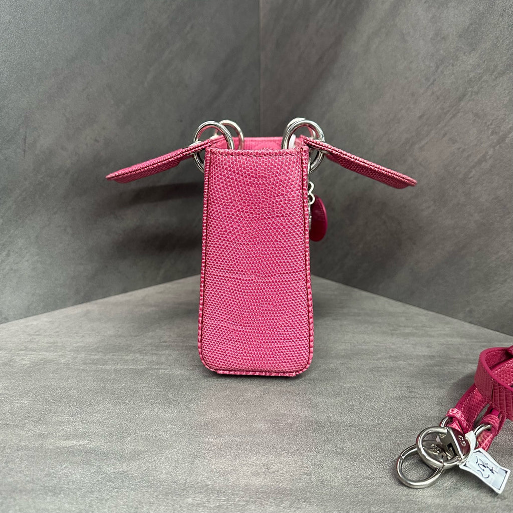 Dior fuchsia lizard skin diamond-embellished clasp three-panel Lady Dior, 2020