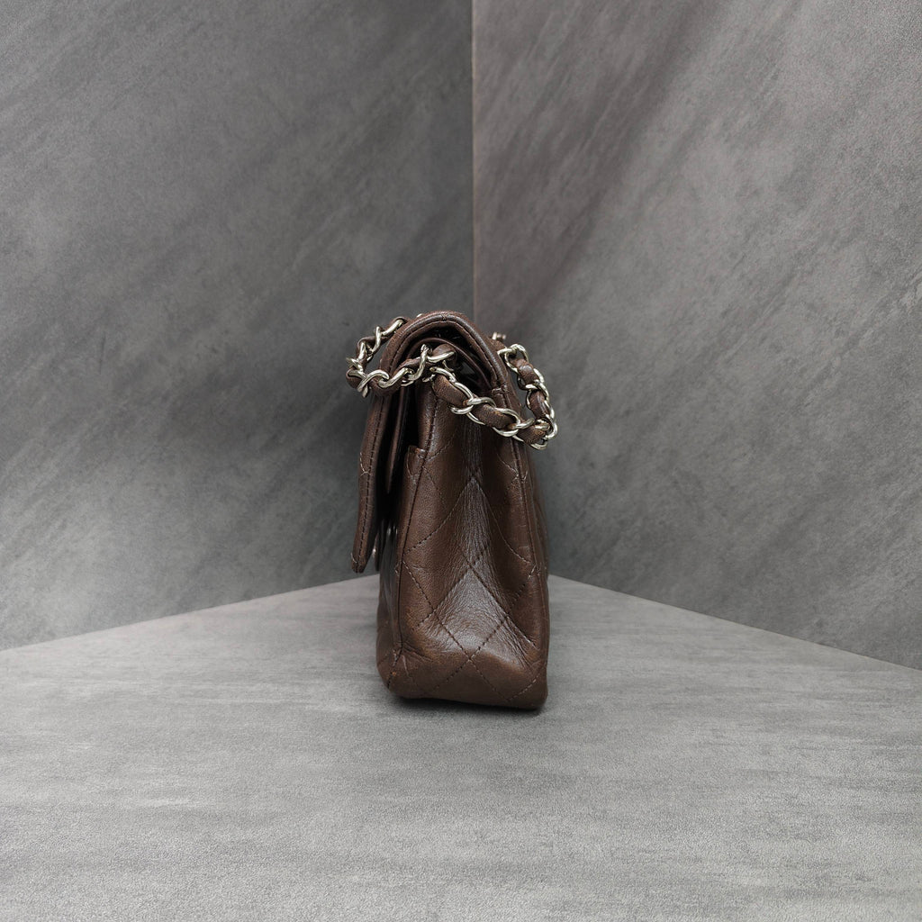 Chanel CF Medium Brown Silver Lambskin Chain Bag 13 Open Without Card Structured Shape Clean Interior