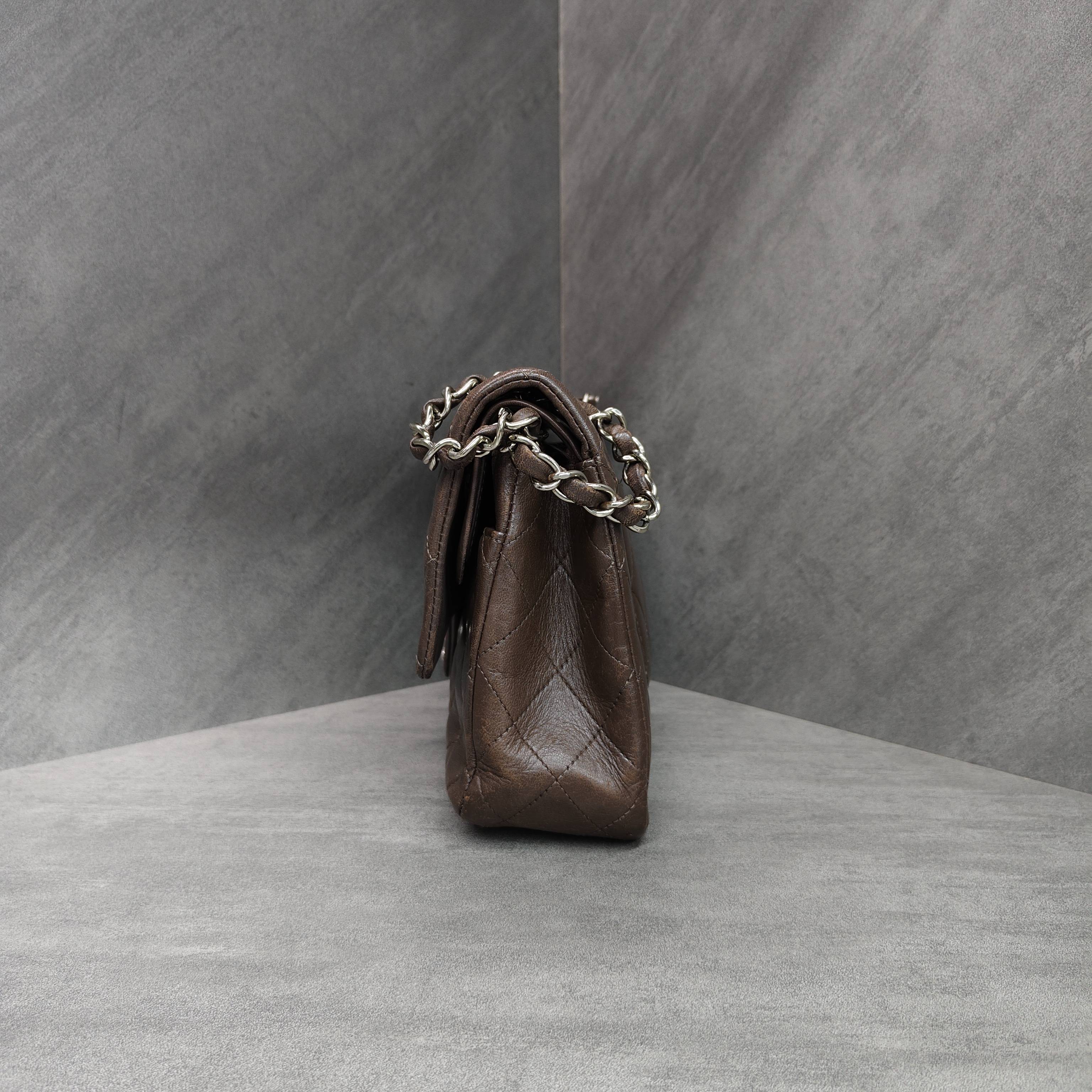 Chanel CF Medium Brown Silver Lambskin Chain Bag 13 Open Without Card Structured Shape Clean Interior