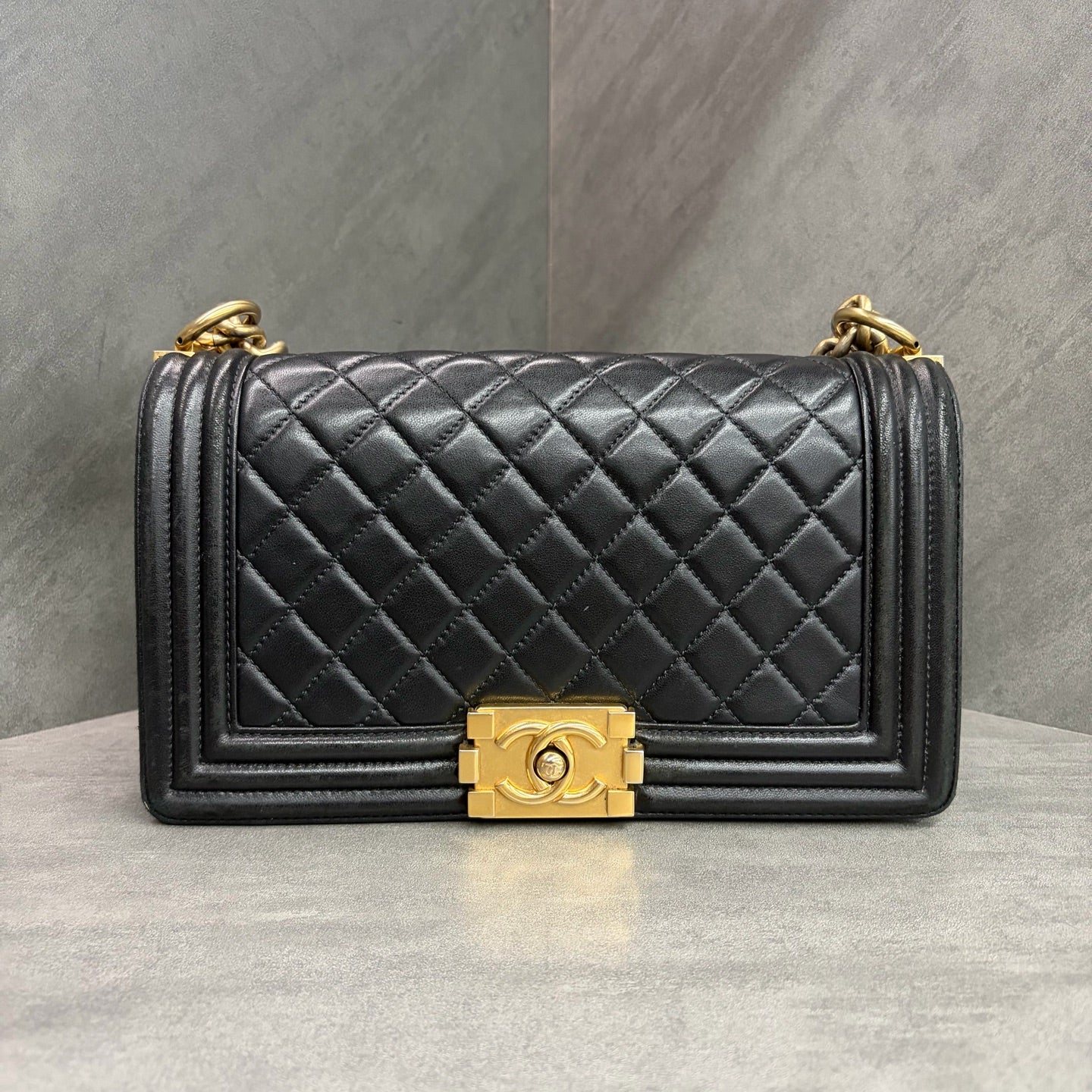 Chanel Leboy Medium, Black and Gold Lambskin, 21 Series, Structured Shape, Clean Interior, In Stock