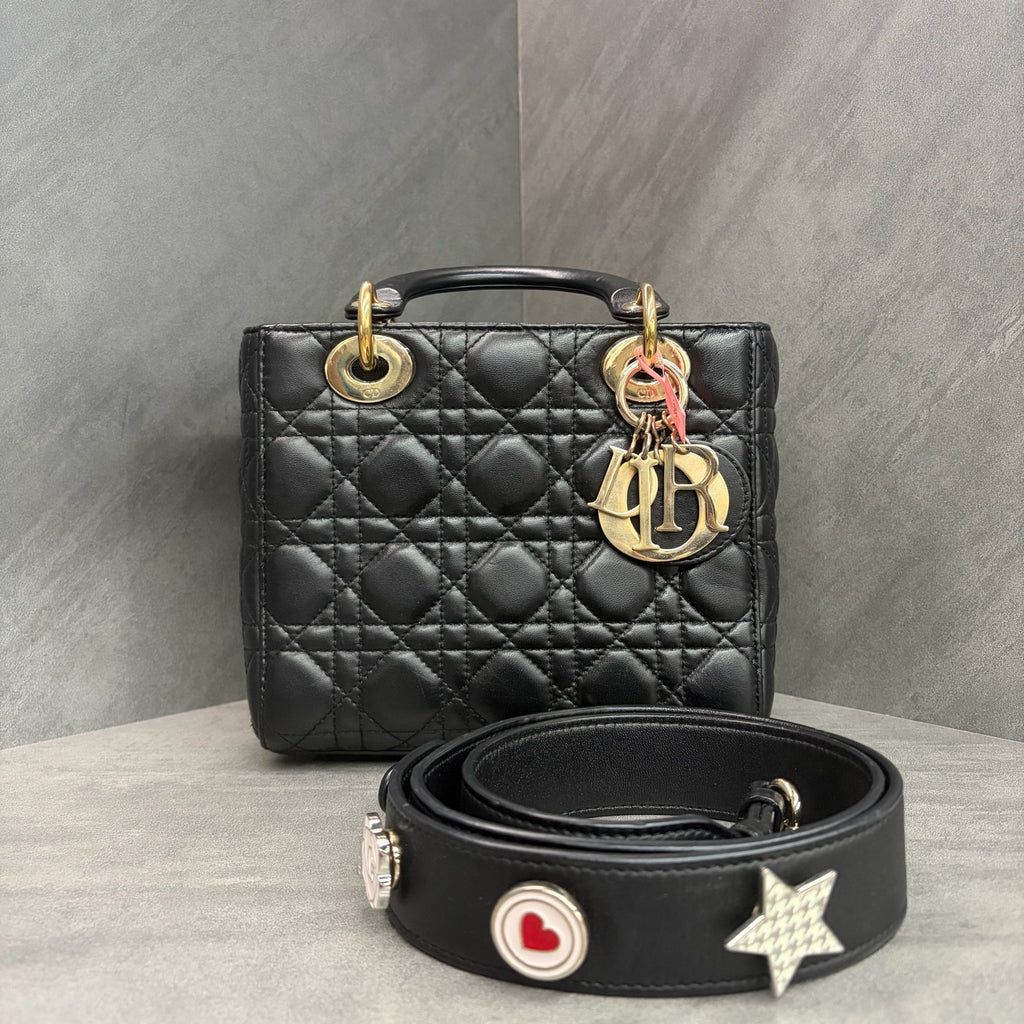 Dior Lady Dior Four-Grid Black Gold Lambskin 2018 Code Three-Dimensional Bag Clean Interior In Stock