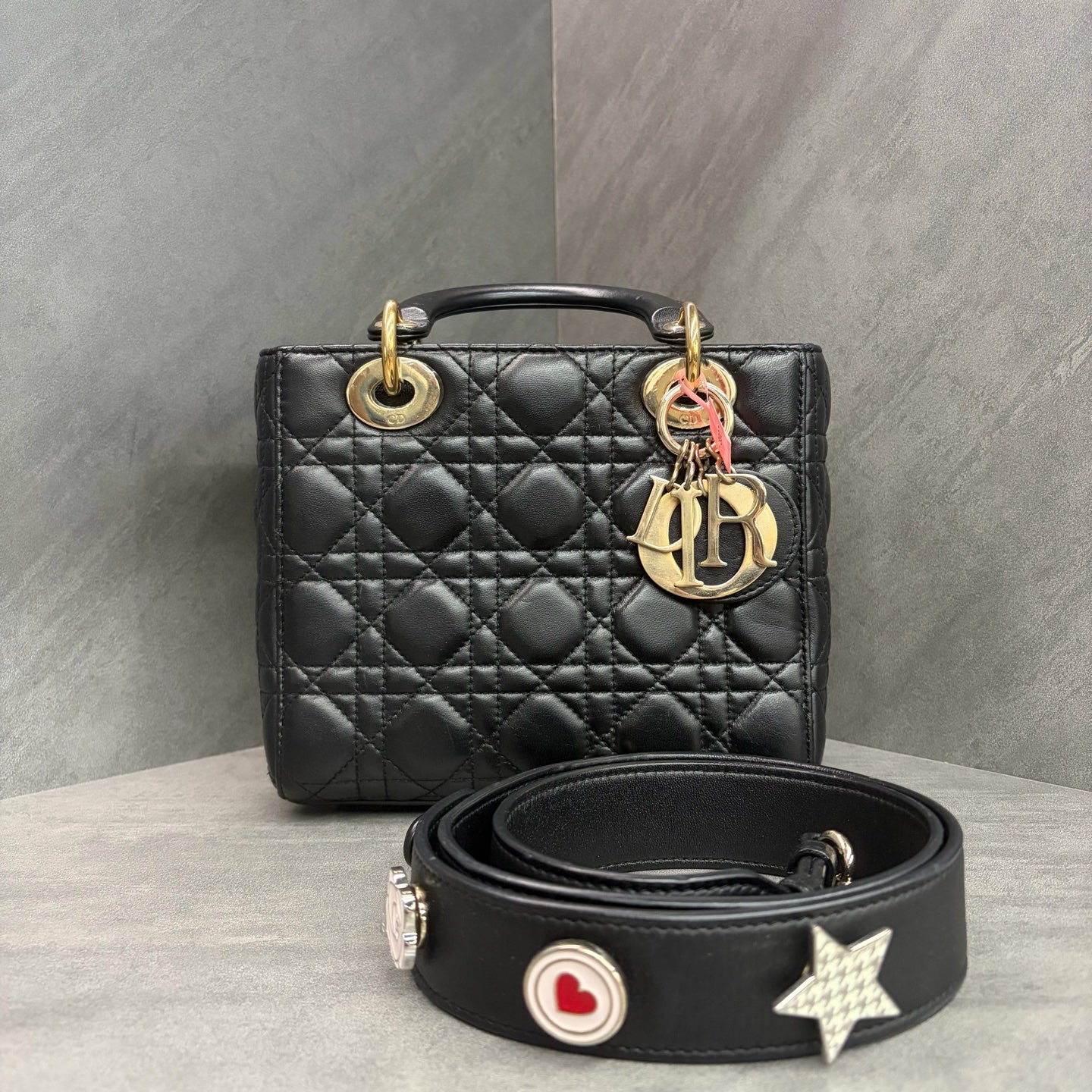 Dior Lady Dior Four-Grid Black Gold Lambskin 2018 Code Three-Dimensional Bag Clean Interior In Stock