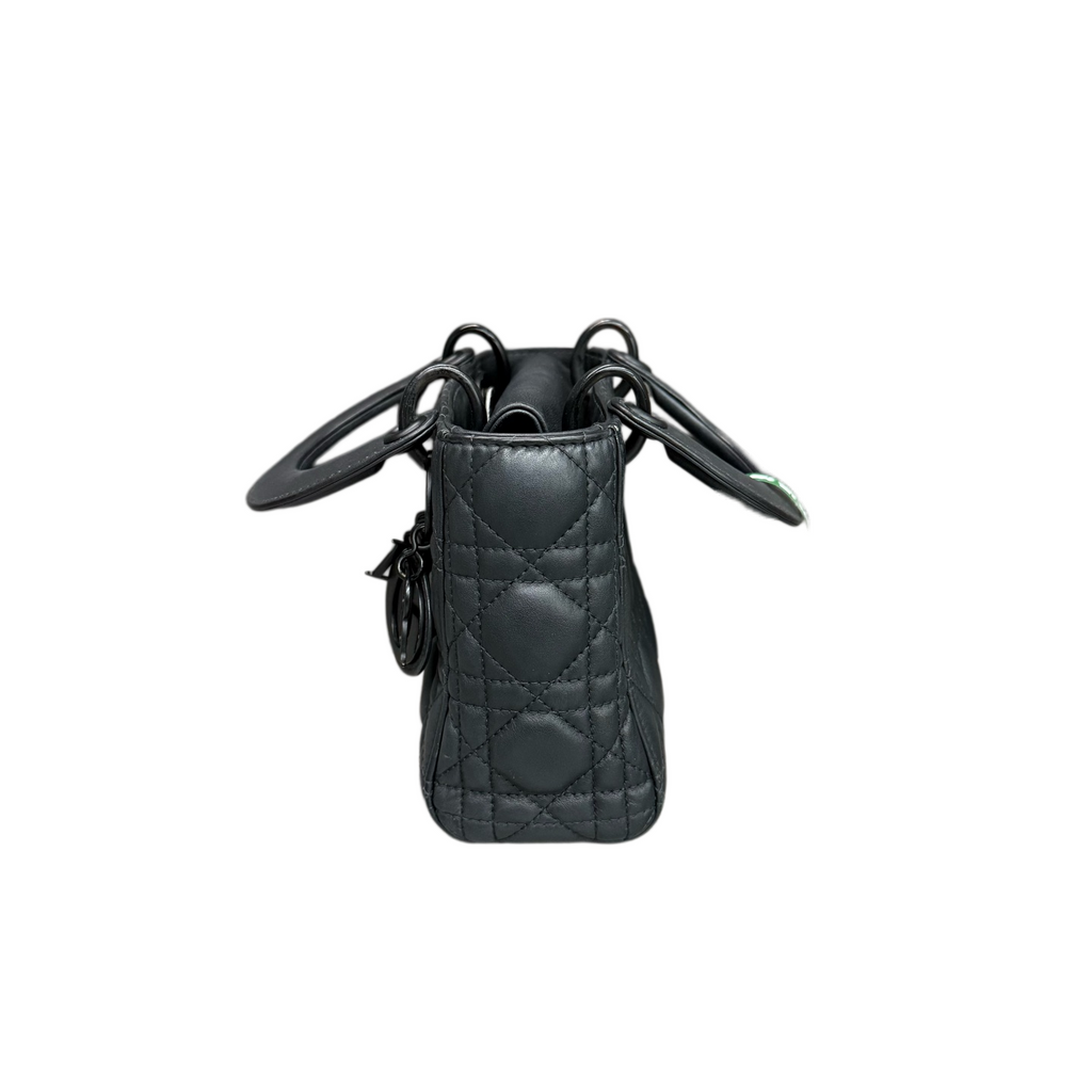 Dior Lady Dior Three-Compartment Matte Black Lambskin 20-Year Code Original Condition