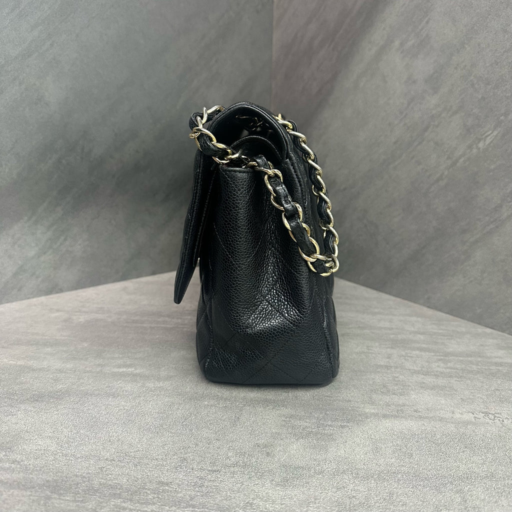 Chanel CF Jumbo Black and Gold Caviar Chain Bag 16 Open