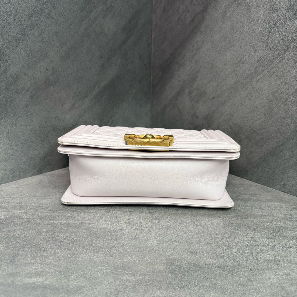 Chanel Leboy Calfskin Light Purple Gold-tone Hardware Limited Edition Letter Strap Chain Bag, Size 30 Serial Code