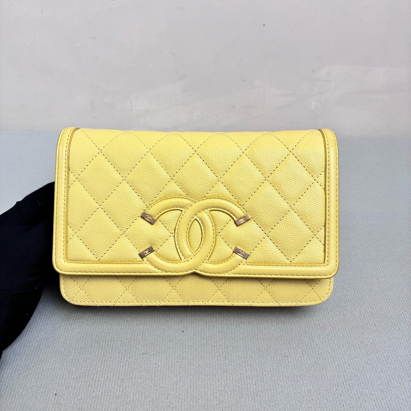 Chanel 25 cm Vanity Chain Bag in Milk Yellow with Classic Double C Logo and Pebble Grain Finish