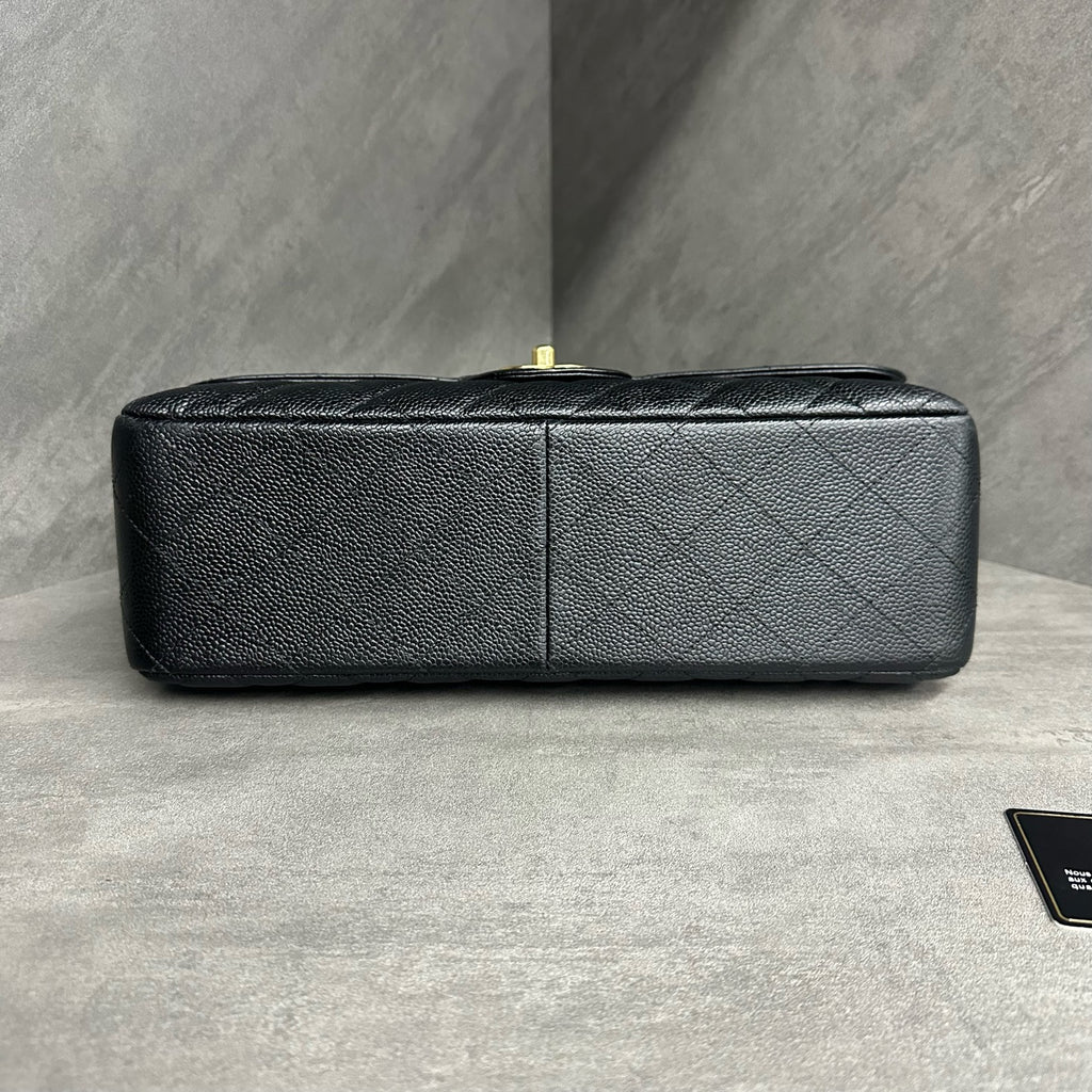 Chanel cf jumbo Black Gold lychee cowhide chain bag 14 opening with strap card