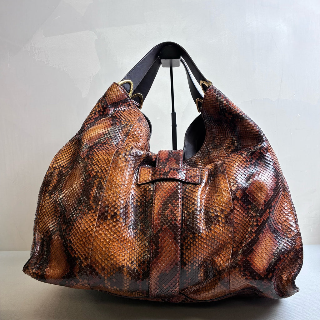 Gucci 99% New Snake Leather Underarm Shoulder Tote Bag Limited Edition Brown Size 42*38
