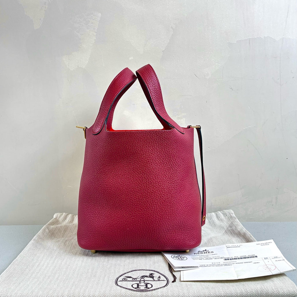 Hermès Y刻 Picotin 18 Basket Bag in Burgundy with Gold Hardware, Size 18*19