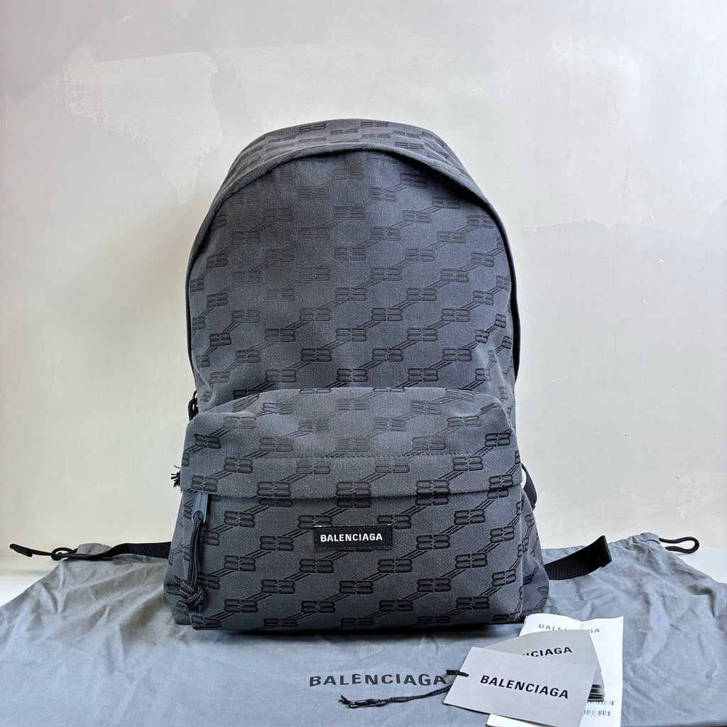 Balenciaga / Balenciaga 99% New Dark Gray Canvas BB Old Flower Backpack Size 33*50