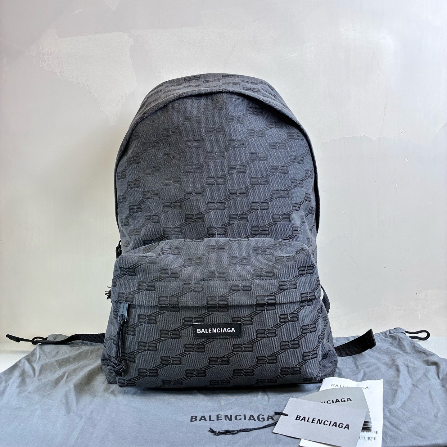 Balenciaga / Balenciaga 99% New Dark Gray Canvas BB Old Flower Backpack Size 33*50