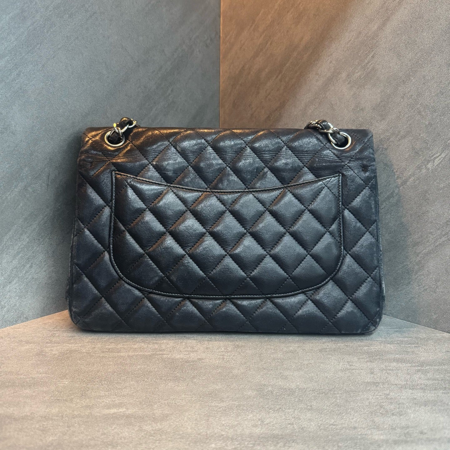 Chanel CF Jumbo Large Size Black Silver Lambskin, 14-series, In Stock at Great Price