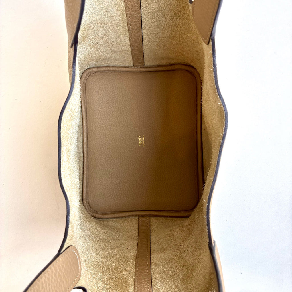 Hermes Trench Coat Gray with Gold Buckle 22 Garden Party Bag Y Stamp Gold Buckle Garden Party Bag TC Leather Size 22*22