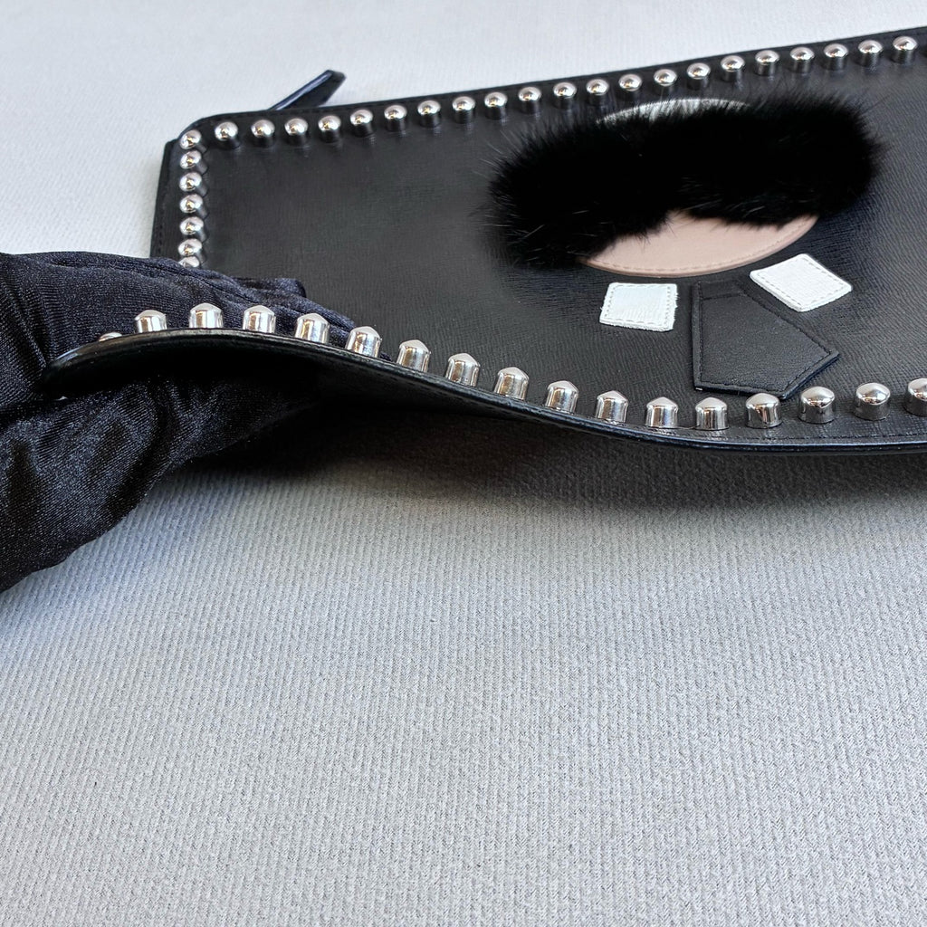 Fendi Like New Black Karl Lagerfeld Studded Clutch Bag Size 30*20cm