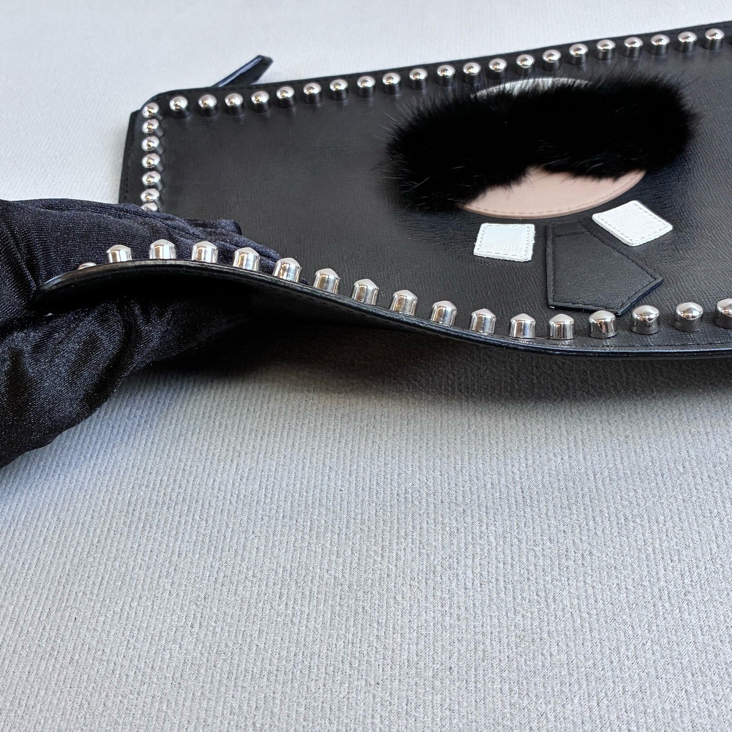 Fendi Like New Black Karl Lagerfeld Studded Clutch Bag Size 30*20cm